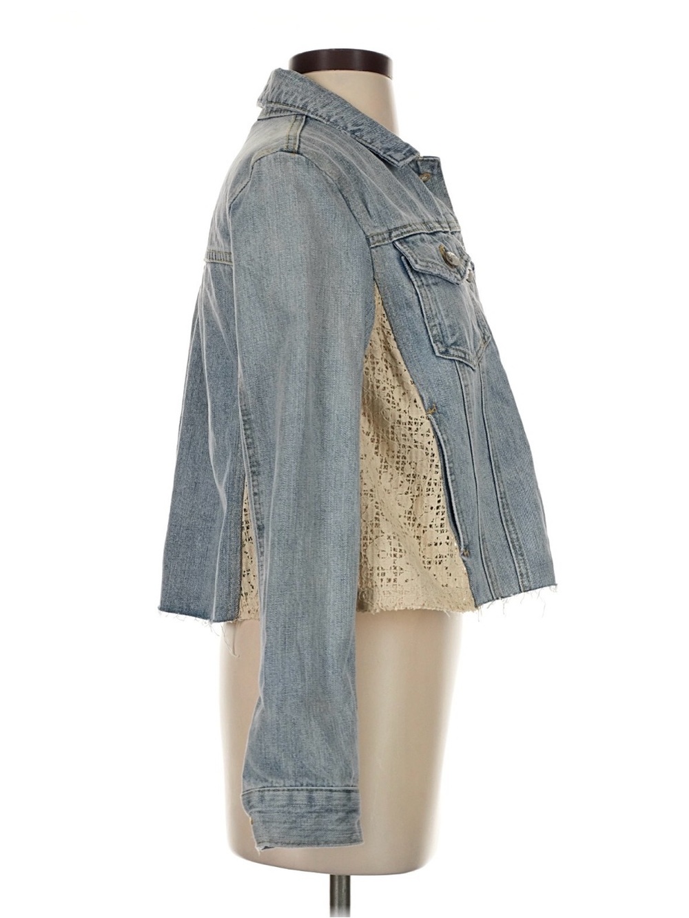 Free People Light Wash Denim Jacket with Lace Side Panels NWT - Picture 3 of 5